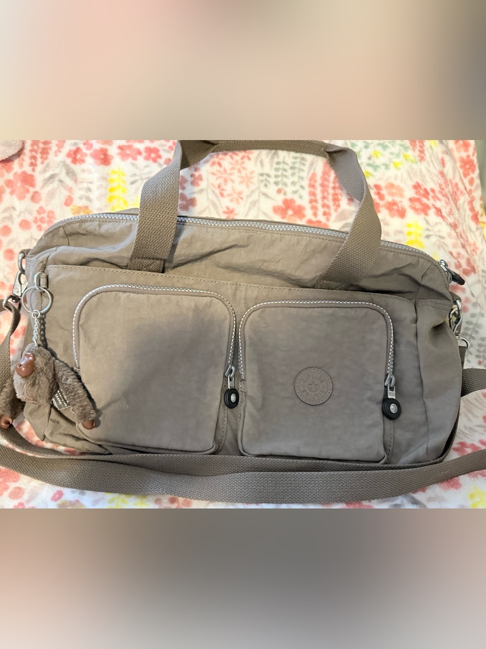 Kipling Taupe Cyrene Dual-Pocket Satchel
